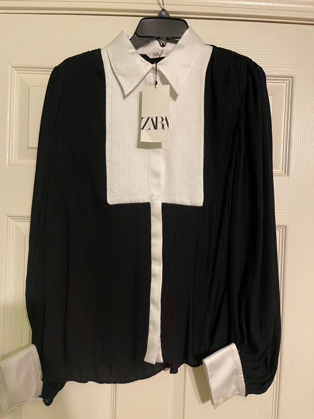 ZARA Black and White Pleated Contrast Shirt